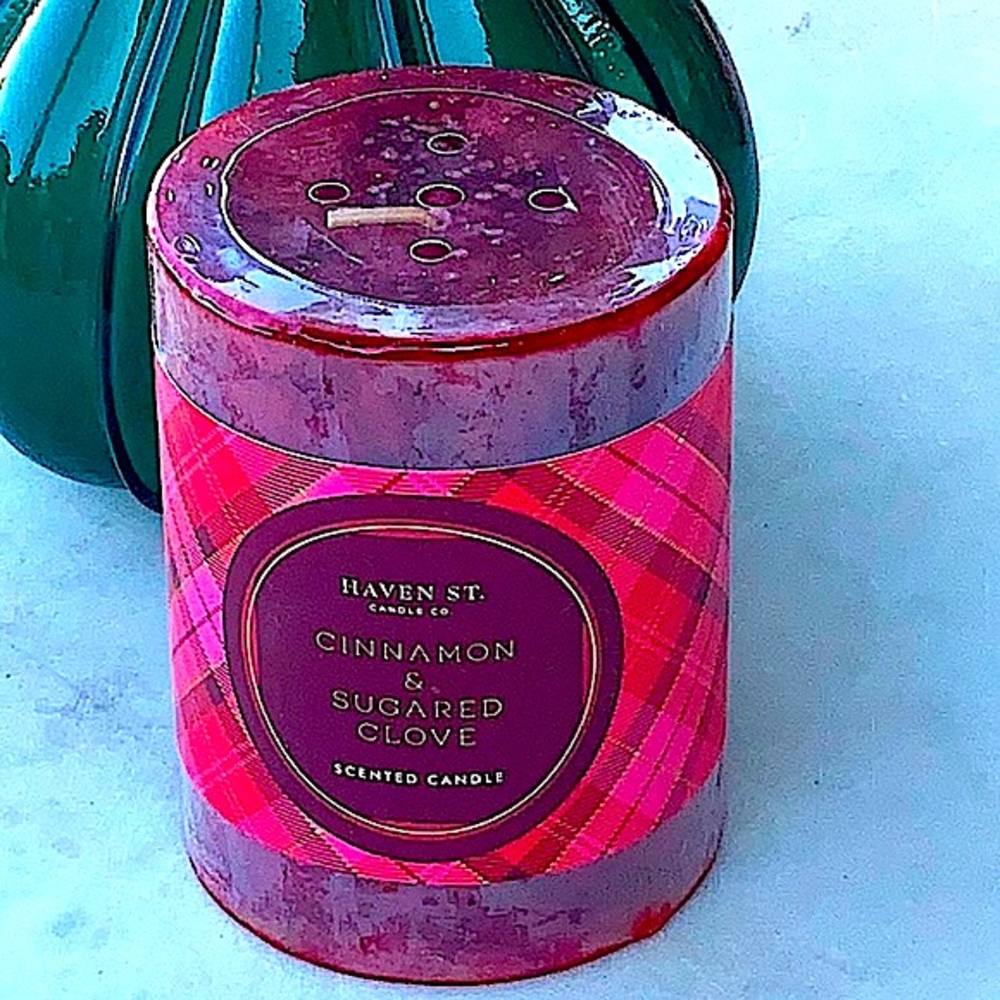 HAVEN STREET CANDLE CINNAMON & SUGARED CLOVE 3 BY 4 PILLAR RICHLY SCENTED